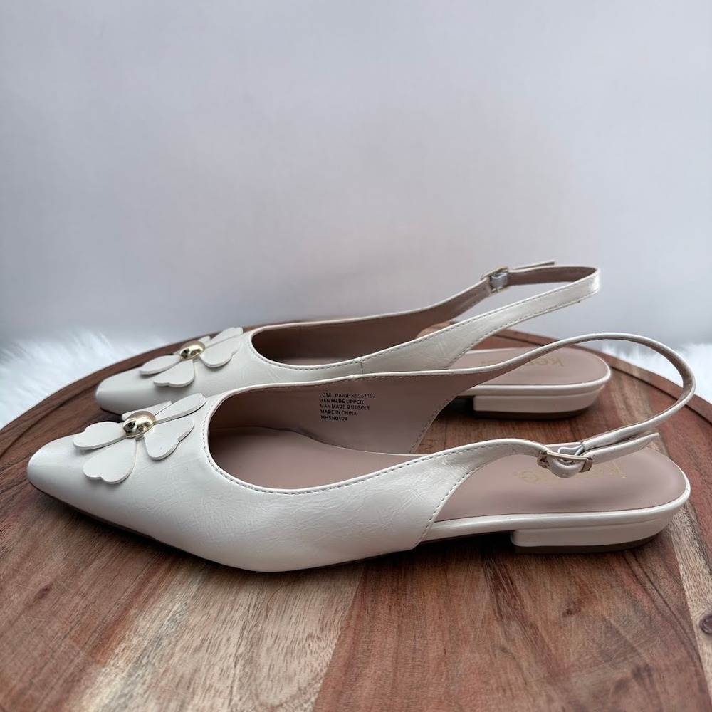 Kensie Paige Cream Floral Slingback Flats Pointed‎ Toe Shoes Mens 10M - Picture 4 of 9